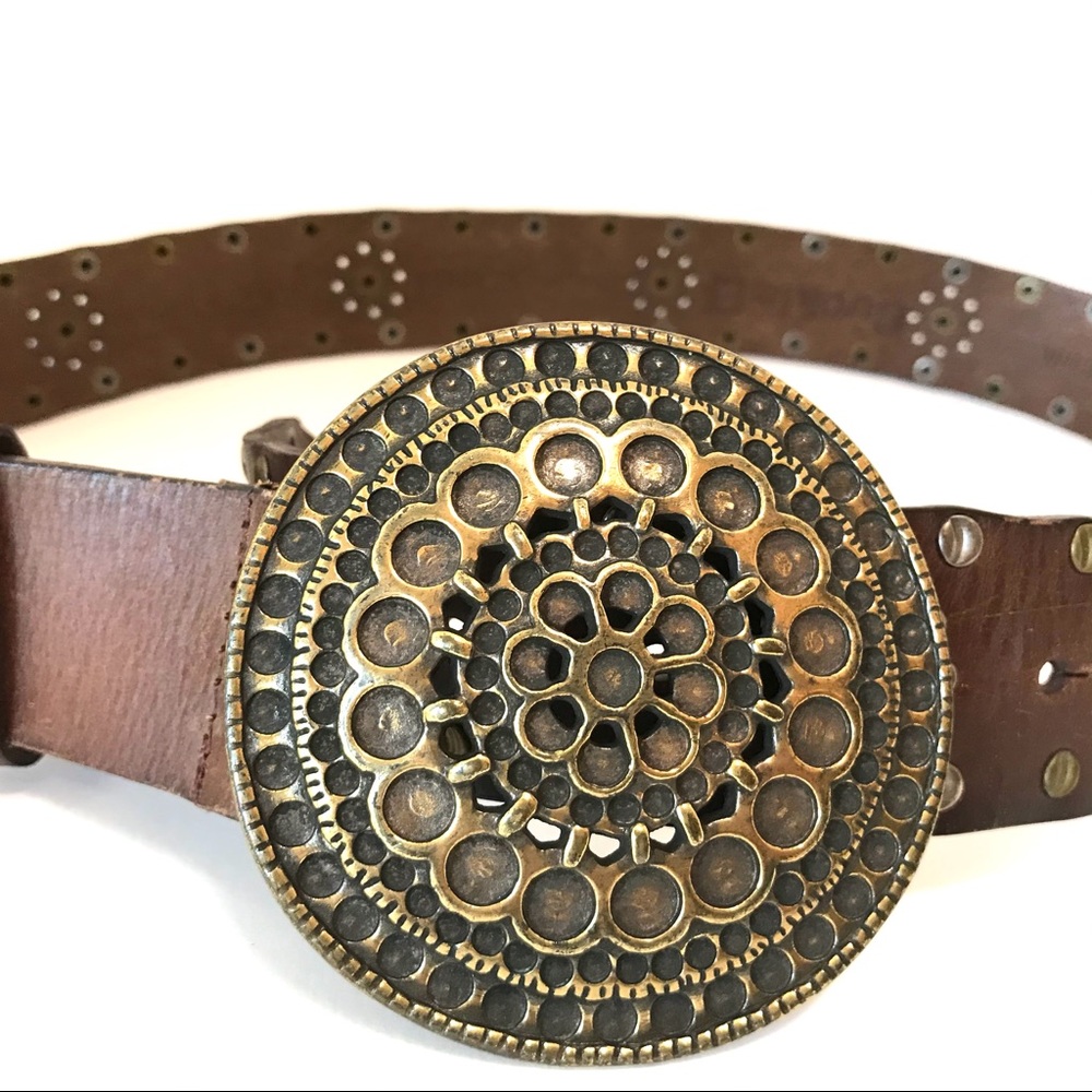 Leather Embossed Belt With Chunky Gold Buckle